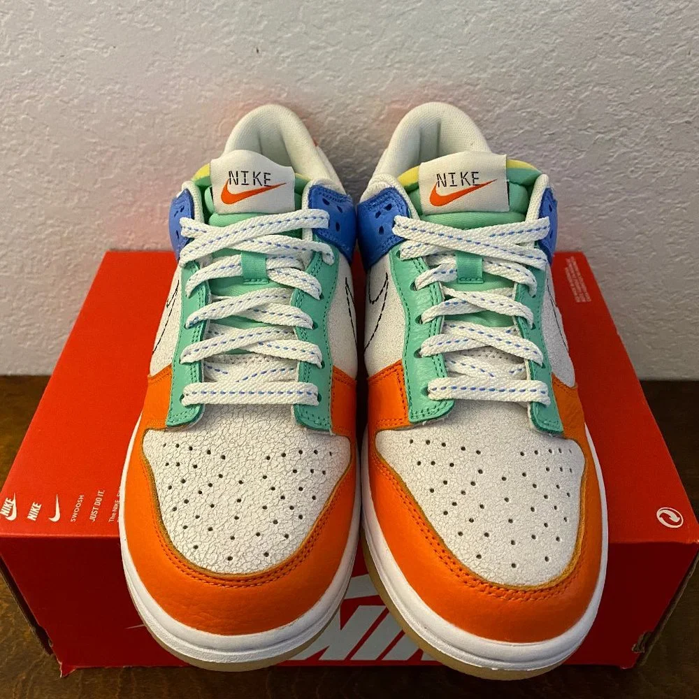 Nike Dunk Low GS Nike 101 White Blue Orange DX3363-100 7Y Women's Size 8.5 - Picture 3 of 7